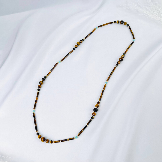 Колье из Тигрового глаза и Амазонита, Артикул: 116979 - изображение товара №1