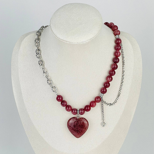 Колье с цепочкой из Клубничного кварца, Артикул: 117385 - изображение товара №1