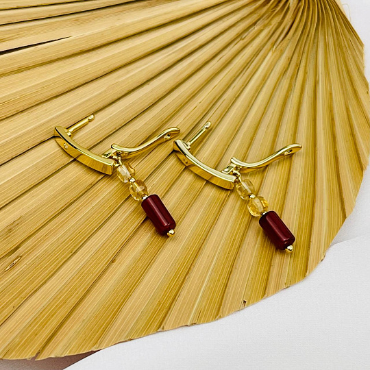Серьги длинные из Цитрина и Сердолика, Артикул: 104980 - изображение товара №3