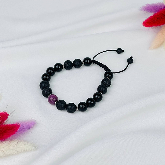 Браслет регулируемый из Лавы, Агата и Рубина, Артикул: 116576 - изображение товара №2