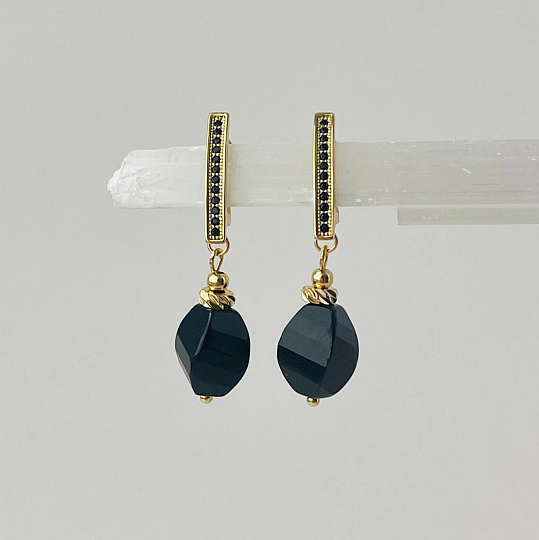 Серьги из черного Агата, Артикул: 099595 - изображение товара №1