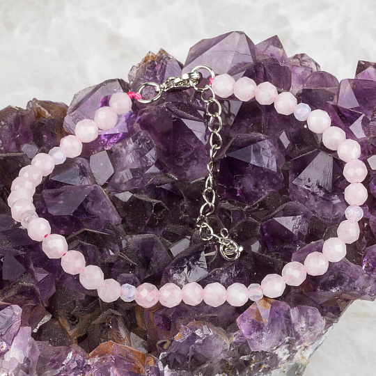 Браслет из мадагаскарского Розового кварцаи голубого Агата, Артикул: 090219 - изображение товара №1