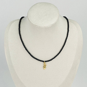 Бусы из черного Турмалина с подвеской "Кошка"