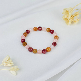 Браслет из Солнечного камня, Клубничного и Розового кварца, Артикул: 117967 - изображение товара №2