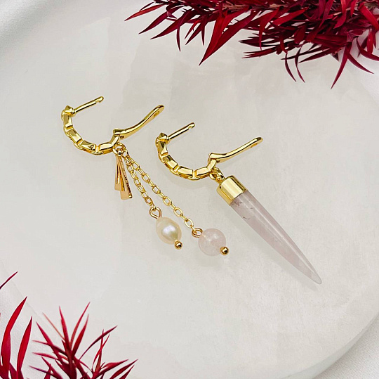 Серьги из Розового кварца и Жемчуга, Артикул: 108392 - изображение товара №3