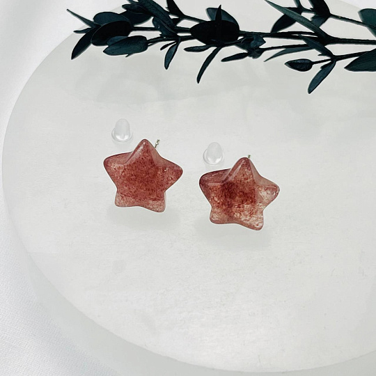 Серьги-пусеты с камнем Клубничный кварц, Артикул: 108858 - изображение товара №3