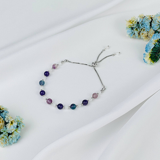 Браслет (Сахасрара) регулируемый из Флюорита, Аметиста и Лунного камня, Артикул: 117978 - изображение товара №1