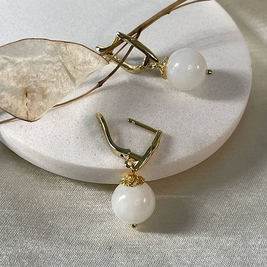 Серьги из белого Нефрита, Артикул: 097679 - изображение товара №2