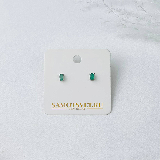 Серьги-пусеты с зеленым Бериллом "Изумруд", Артикул: 109471 - изображение товара №2