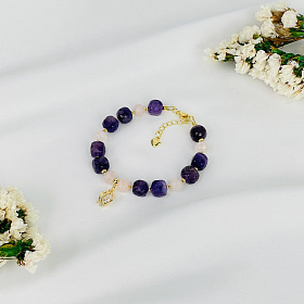 Браслет из Аметиста и Розового кварца с подвеской