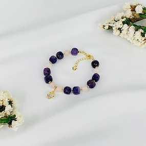 Браслет из Аметиста и Розового кварца с подвеской