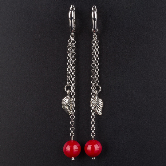 Серьги длинные из Коралла , Артикул: 075957 - изображение товара №1