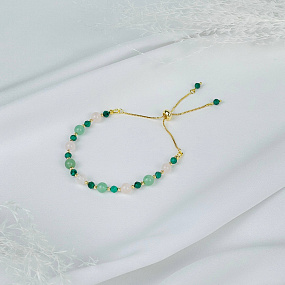 Браслет (Анахата) регулируемый из Малахита, Розового кварца и Авантюрина, Артикул: 117961 - изображение товара №1