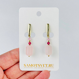 Серьги из Розового кварца, Граната и Турмалина