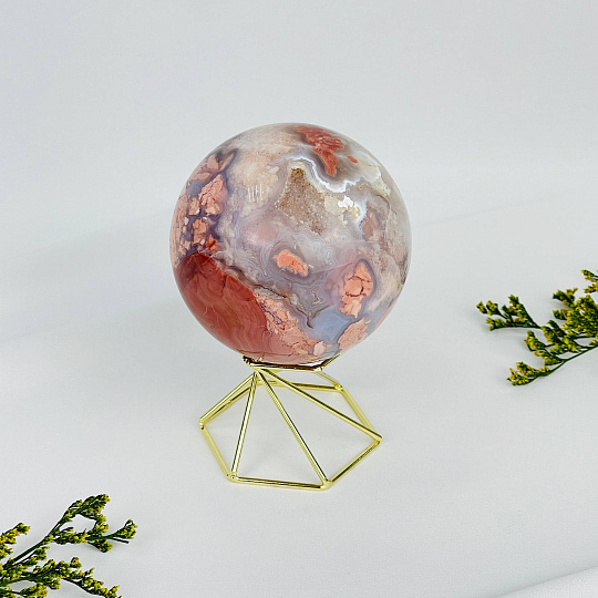 Шар из розового цветочного Агата на подставке, Артикул: 117085 - изображение товара №1