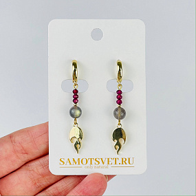 Серьги длинные из Граната и Лабрадора, Артикул: 117181 - изображение товара №1