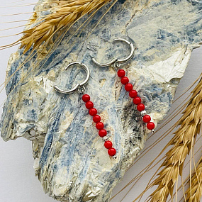Серьги длинные из красного Коралла, Артикул: 101765 - изображение товара №3
