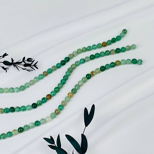 Бусины для украшений из зеленого Авантюрина (46 бусин), Артикул: 074351 - изображение товара №1