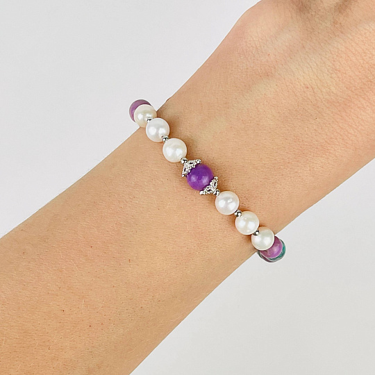 Браслет из Фосфосидерита, Варисцита и Жемчуга, Артикул: 117156 - изображение товара №2