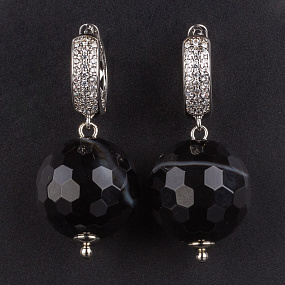 Серьги Агат чёрный огранка