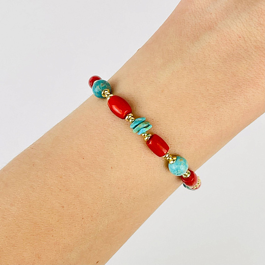 Браслет из Коралла и Бирюзы, Артикул: 117158 - изображение товара №2