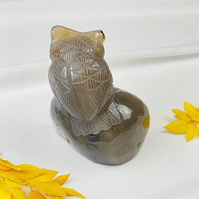 Сова резная из камня Агат серый с жеодой, Артикул: 071561 - изображение товара №4