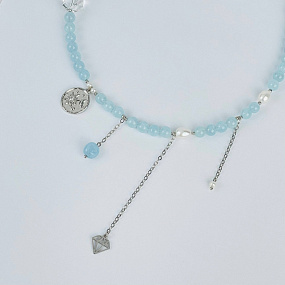 Колье из Аквамарина, Жемчуга и Горного Хрусталя, Артикул: 117390 - изображение товара №2