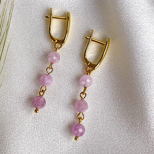 Серьги тройные из Кунцита, Артикул: 094351 - изображение товара №2