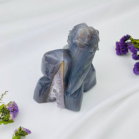 Медведь резной из камня Агат серый с жеодой, Артикул: 071737 - изображение товара №4