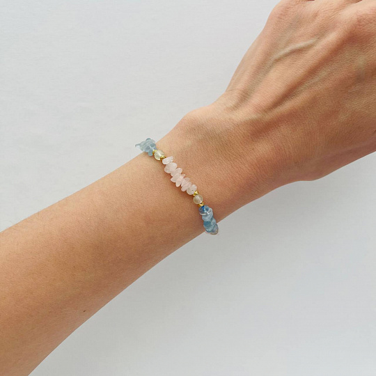 Браслет из Аквамарина, Розового кварца и Пренита, Артикул: 100187 - изображение товара №2