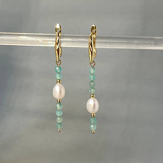 Серьги длинные из Амазонита и Жемчуга, Артикул: 098502 - изображение товара №3