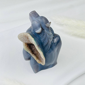 Медведь резной из камня Агат серый с жеодой, Артикул: 071755 - изображение товара №2