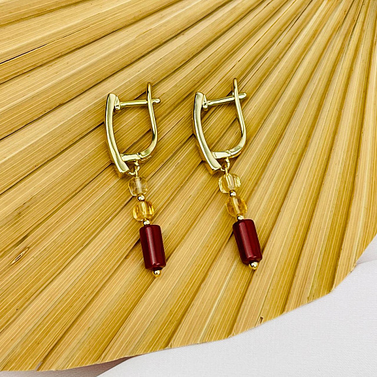 Серьги длинные из Цитрина и Сердолика, Артикул: 104980 - изображение товара №2