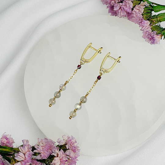 Серьги из Лабрадора и Граната с цепочкой, Артикул: 103246 - изображение товара №2