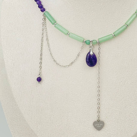 Колье из зеленого Кварца и Аметиста, Артикул: 115369 - изображение товара №2