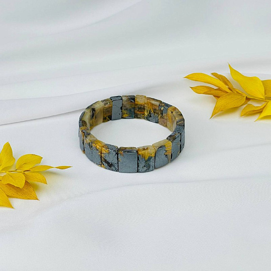 Браслет из Рутилового кварца с включением Титана, Артикул: 115844 - изображение товара №3