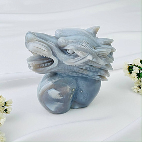 Волк резной из камня Агат серый с жеодой, Артикул: 071400 - изображение товара №2