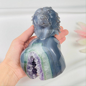 Волк резной из камня Агат серый с аметистовой жеодой, Артикул: 071932 - изображение товара №4