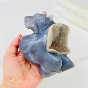 Медведь резной из камня Агат серый с жеодой, Артикул: 071755 - изображение товара №3