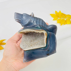 Медведь резной из камня Агат серый с жеодой, Артикул: 071570 - изображение товара №3