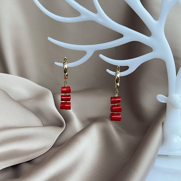 Серьги длинные из Коралла