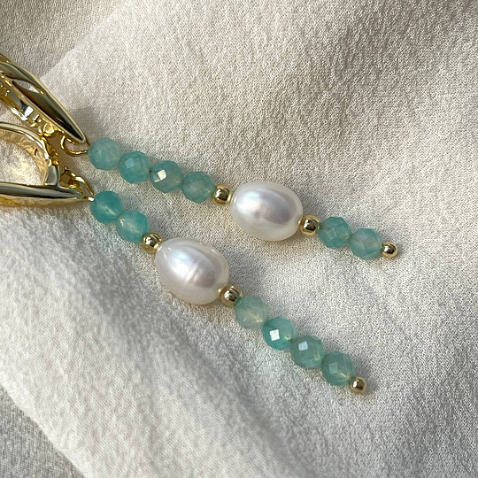 Серьги длинные из Амазонита и Жемчуга, Артикул: 098502 - изображение товара №5