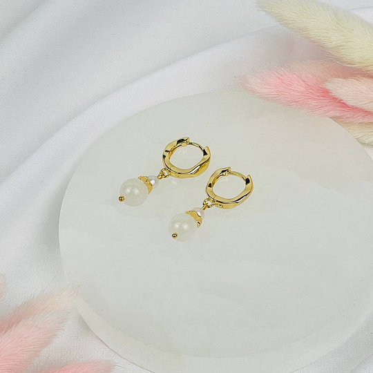 Серьги из Лунного камня и Жемчуга, Артикул: 119696 - изображение товара №2