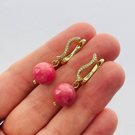 Серьги из Родонита, Артикул: 102280 - изображение товара №2