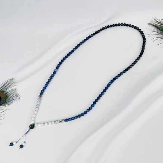 Четки буддийские (Мала) из Обсидиана, Говлита и Содалита (108 бусин), Артикул: 116691 - изображение товара №1