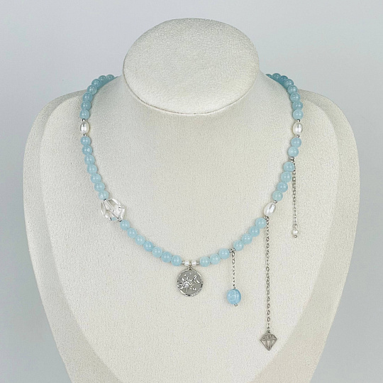Колье из Аквамарина, Жемчуга и Горного Хрусталя, Артикул: 117390 - изображение товара №1