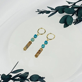 Серьги из песочной Яшмы и Бирюзы, Артикул: 108547 - изображение товара №2