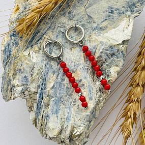 Серьги длинные из красного Коралла