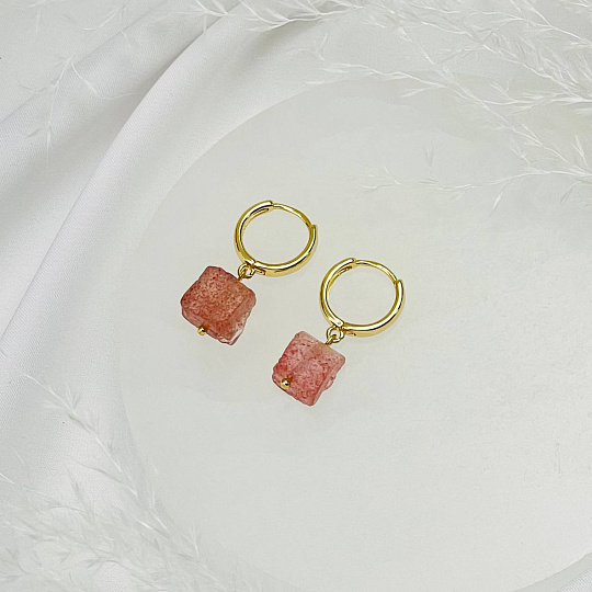 Серьги из Клубничного кварца, Артикул: 115549 - изображение товара №1