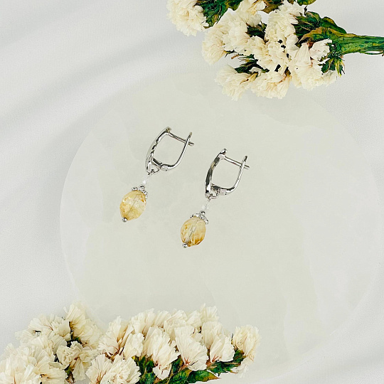 Серьги двойные из Цитрина и Лунного камня, Артикул: 117173 - изображение товара №2